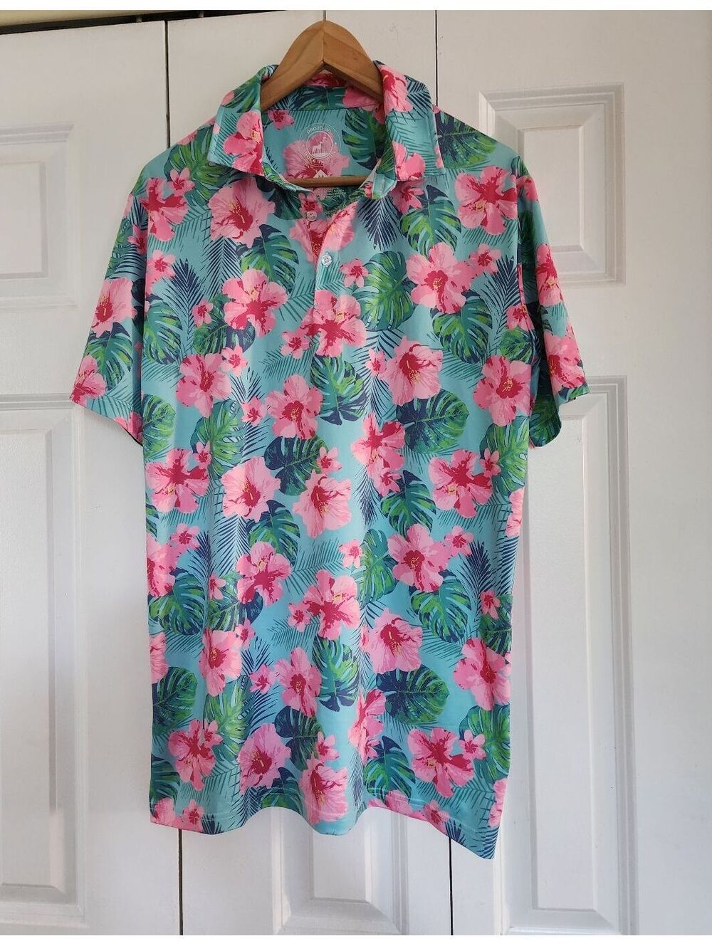 Size M - PROUD 90 GOLF IS FUN Men's Tropical Floral Print Short Sleeve
